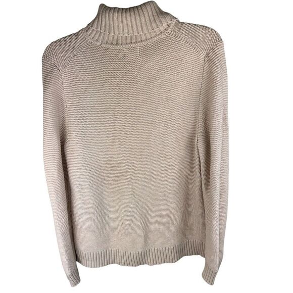 J. Crew Turtle Neck Sweater Women Medium Cream Cable Knit Merino Wool Blend - Picture 2 of 4